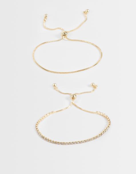 ASOS DESIGN zestaw 2 bransoletek z zapięciem toggle, z kryształową cupchain, w złotym odcieniu, z torbą prezentową - view 1