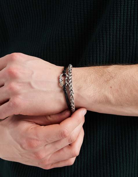 ASOS DESIGN – Zestaw 2 czarnych bransoletek ze sznurka i łańcuszka - view 1