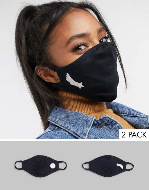 ASOS DESIGN – Zestaw 2 czarnych maseczek na twarz z nadrukiem z gwiazdką i symbolem yin i yang