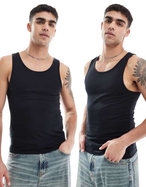 ASOS DESIGN – Zestaw 2 czarnych podkoszulków o kroju podkreślającym sylwetkę