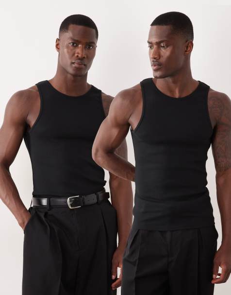 ASOS DESIGN – Zestaw 2 czarnych prążkowanych podkoszulków basic o kroju podkreślającym sylwetkę - view 1