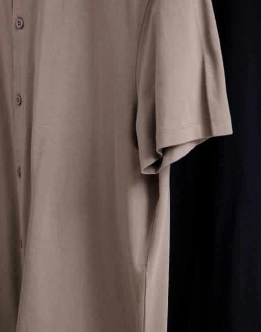 ASOS DESIGN – Zestaw 2 dżersejowych koszul w kolorach czarnym i brązowym, 4 z 4