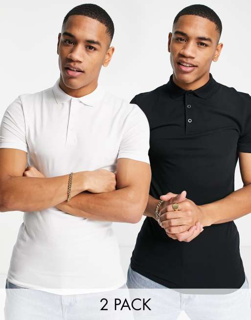 ASOS DESIGN – Zestaw 2 koszulek polo o kroju podkreślającym sylwetkę w kolorze białym i czarnym