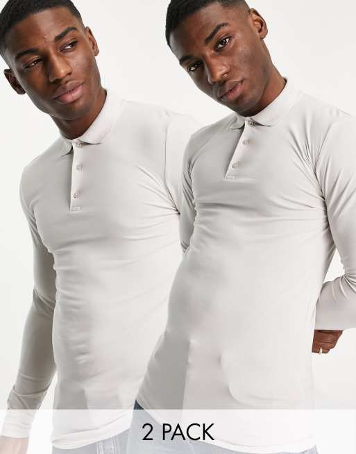 ASOS DESIGN – Zestaw 2 koszulek polo o kroju podkreślającym sylwetkę z długim rękawem – MULTI