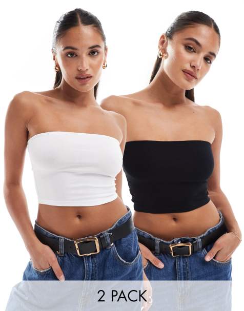 ASOS DESIGN – Zestaw 2 krótkich topów z dekoltem bandeau w różnych kolorach - view 1