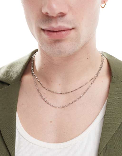 ASOS DESIGN – Zestaw 2 naszyjników łańcuszkowych o różnym fasonie w odcieniu srebra