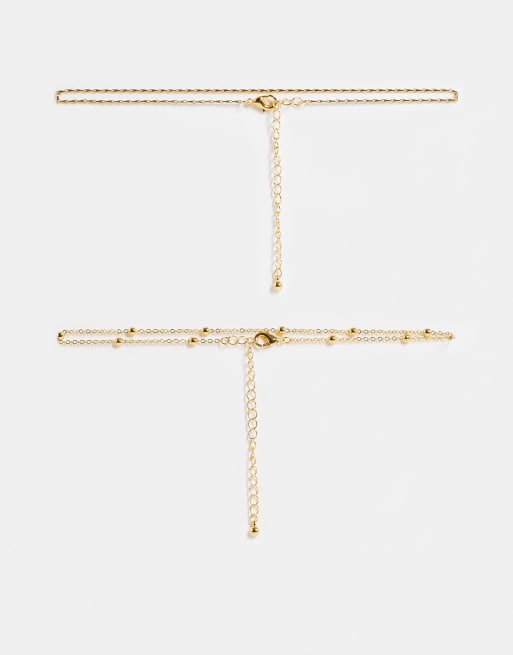 ASOS DESIGN – Zestaw 2 naszyjników typu choker powlekanych 14-karatowym złotem 