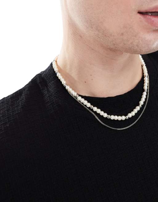 ASOS DESIGN – Zestaw 2 naszyjników ze sztucznych pereł z łańcuszkiem w kolorze srebra