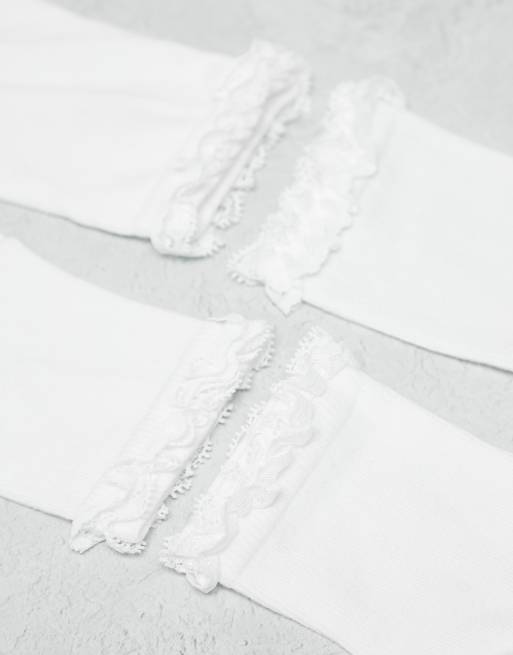 ASOS DESIGN – Zestaw 2 par białych skarpetek do kostki z falbanką , 3 z 4
