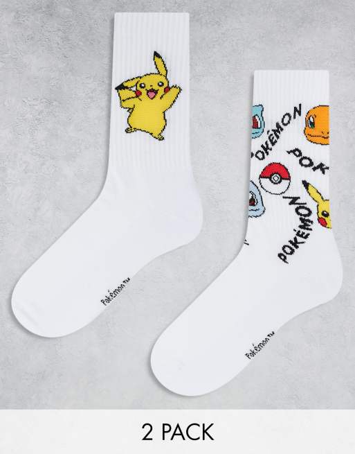 ASOS DESIGN – Zestaw 2 par białych skarpetek z motywami Pokemonów