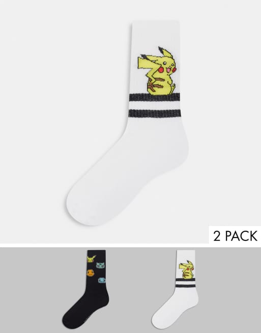 ASOS DESIGN – Zestaw 2 par białych skarpetek z Pokémonami 