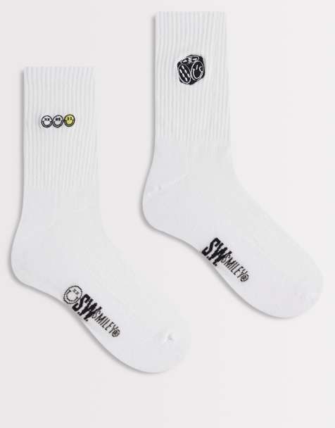 ASOS DESIGN – Zestaw 2 par białych skarpetek z uśmiechniętą buźką - view 1