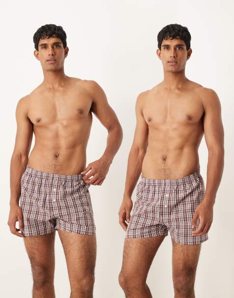 ASOS DESIGN – Zestaw 2 par bokserek z tkaniny w czerwoną kratkę - view 1