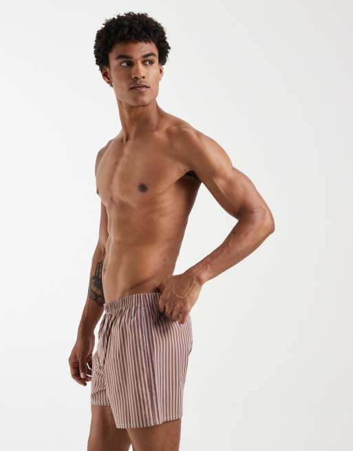 ASOS DESIGN – Zestaw 2 par brązowych bokserek z tkaniny w paski, 3 z 4
