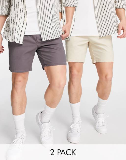 ASOS DESIGN – Zestaw 2 par cygaretkowych szortów chinosów w kolorach grafitowym i beżowym – w zestawie taniej!