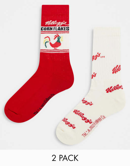 ASOS DESIGN – Zestaw 2 par czerwonych sportowych skarpetek z nadrukiem „Kellogg's Cornflakes”