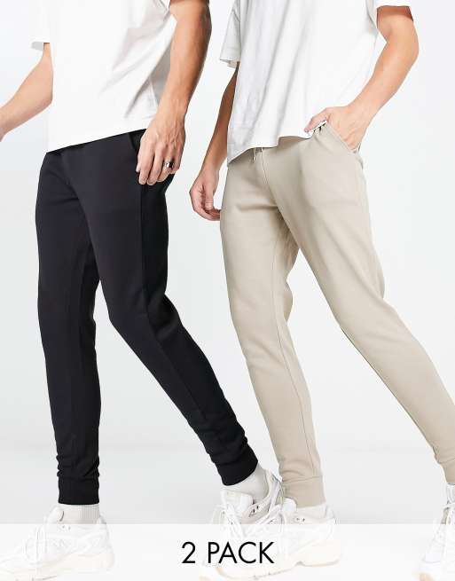 ASOS DESIGN – Zestaw 2 par dopasowanych joggersów w kolorach beżowym i czarnym