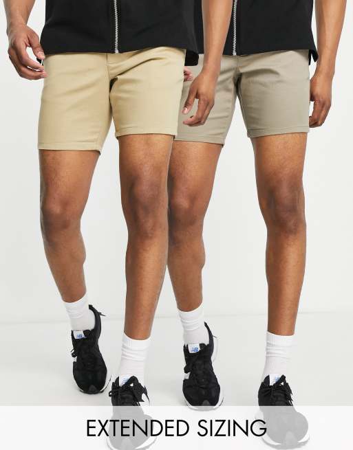 ASOS DESIGN – Zestaw 2 par dopasowanych szortów chinosów w kolorze khaki i beżowym – zestaw w dobrej cenie