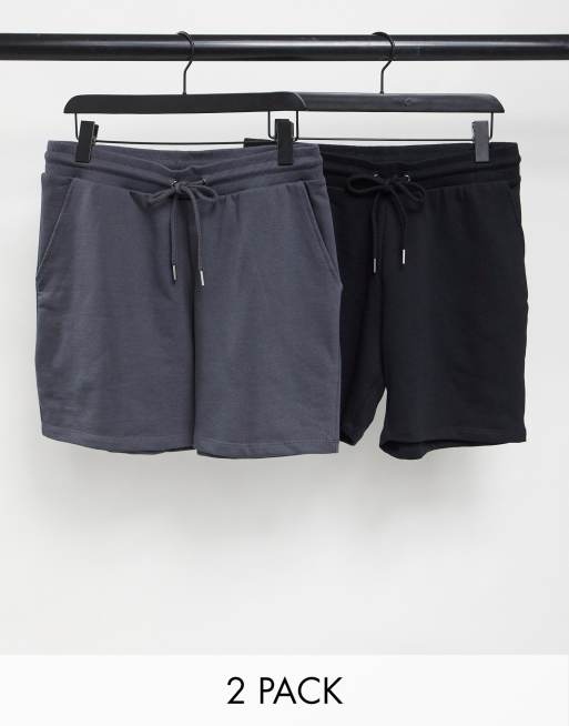 ASOS DESIGN – Zestaw 2 par dopasowanych szortów z dżerseju o krótszym fasonie w kolorze czarnym i spranej czerni