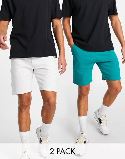 ASOS DESIGN – Zestaw 2 par dopasowanych szortów z dżerseju w kolorze białym melanżowym i zielonym