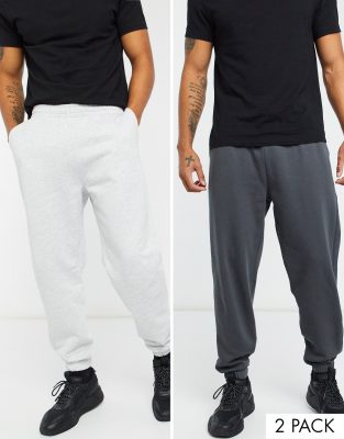 ASOS DESIGN – Zestaw 2 par joggersów oversize w kolorze czarnym i białym melanżowym – MULTI