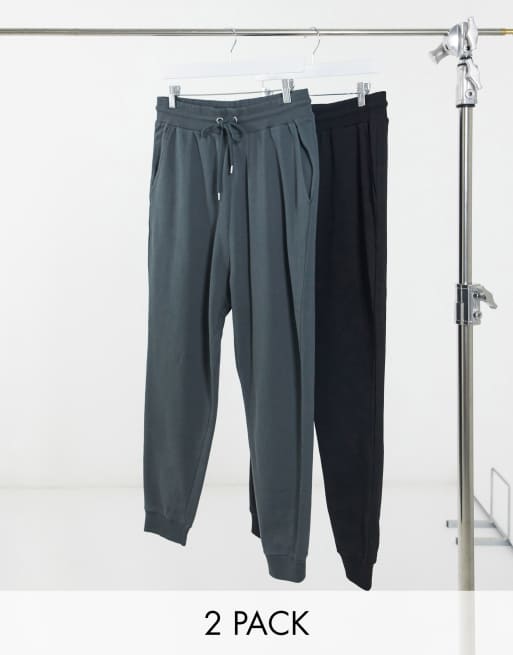 ASOS DESIGN – Zestaw 2 par joggersów z obniżonym krokiem w kolorach czerni i spranej czerni – w zestawie taniej!