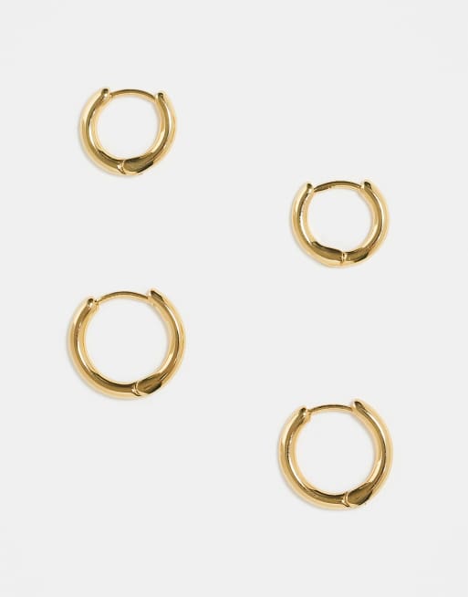 ASOS DESIGN – Zestaw 2 par kolczyków-kół powlekanych 14-karatowym złotem w różnych rozmiarach