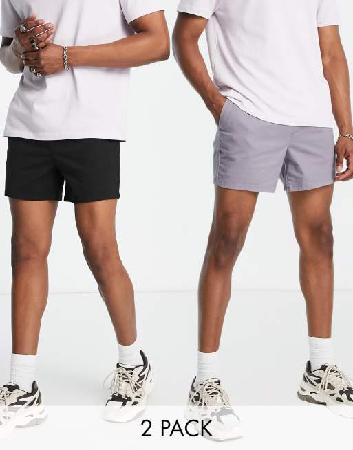 ASOS DESIGN – Zestaw 2 par krótkich szortów chinosów o dopasowanym kroju w kolorze niebieskim i czarnym – w zestawie płacisz mniej! 