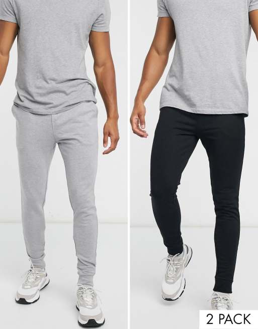 ASOS DESIGN – Zestaw 2 par obcisłych joggersów w kolorze czarnym i melanżowym szarym – MULTI