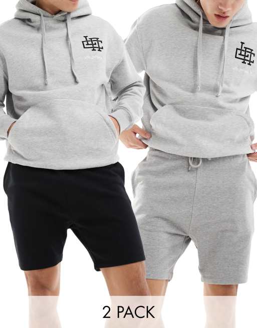 ASOS DESIGN – Zestaw 2 par obcisłych średniej długości szortów w kolorach szarym melanżowym i czarnym