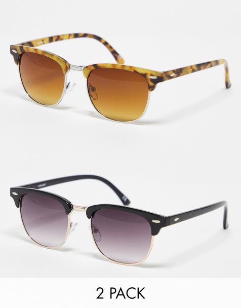 ASOS DESIGN – Zestaw 2 par okularów przeciwsłonecznych retro w kolorze czarnym i szylkretowym - view 1