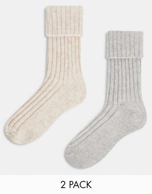 ASOS DESIGN – Zestaw 2 par skarpetek do połowy łydki, z domieszką wełny, w neutralnych kolorach