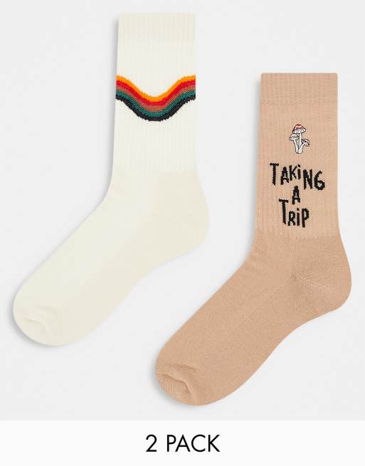 ASOS DESIGN – Zestaw 2 par skarpetek sportowych z motywem grzyba