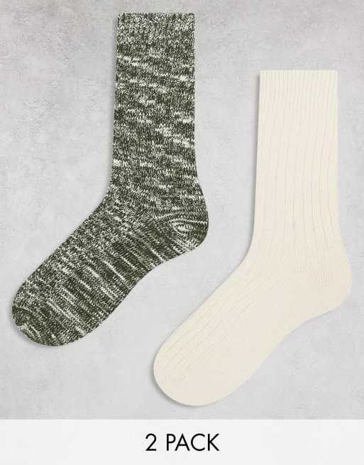 ASOS DESIGN – Zestaw 2 par skarpetek w kolorach ecru i zielonym