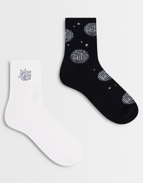 ASOS DESIGN – Zestaw 2 par skarpetek w różnych kolorach z grafiką kuli dyskotekowej - view 1