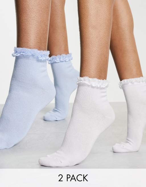 ASOS DESIGN – Zestaw 2 par skarpetek z falbankami w różnych kolorach 