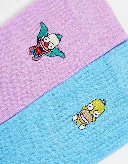 ASOS DESIGN – Zestaw 2 par skarpetek z motywem Homera i Krusty'ego z Simpsons i efektem tie-dye