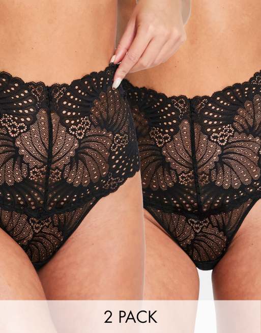 ASOS DESIGN – Zestaw 2 par stringów z wysokim stanem z czarnej koronki