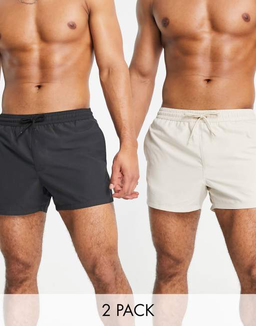 ASOS DESIGN – Zestaw 2 par szorów kąpielowych o skróconej długości w kolorach czarnym i beżowym – w zestawie taniej!