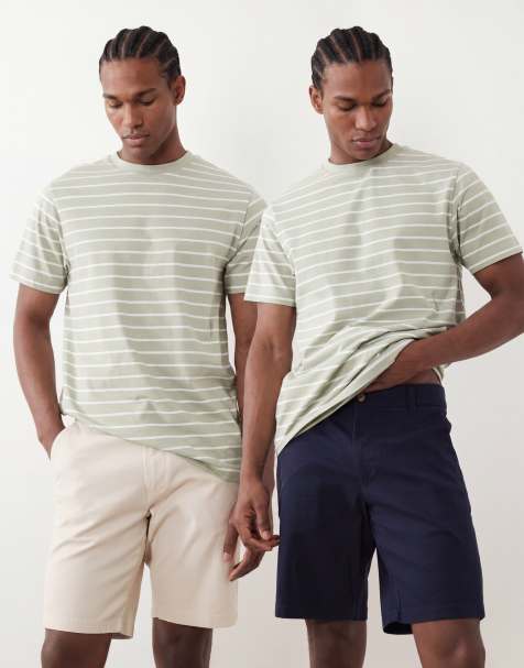 ASOS DESIGN – Zestaw 2 par szortów chinosów o dopasowanym kroju w kolorach granatowym i kamiennobeżowym - view 1