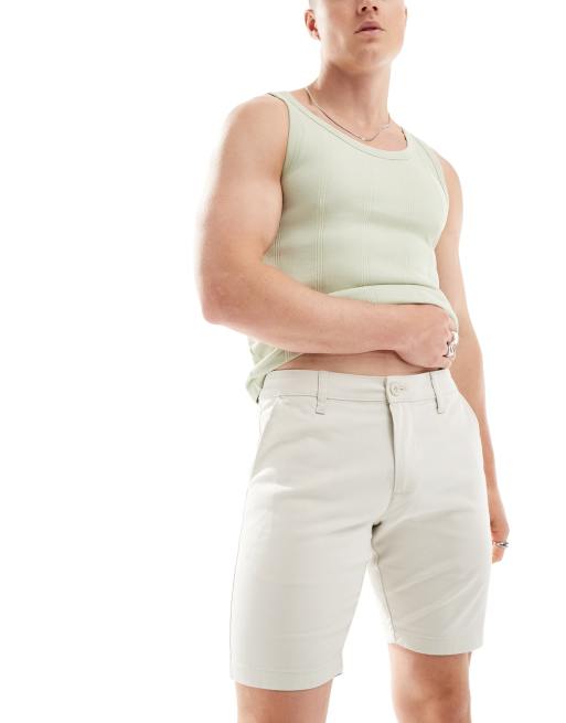 ASOS DESIGN – Zestaw 2 par szortów chinosów o obcisłym kroju w kolorze khaki i kamiennobeżowym – w zestawie taniej!