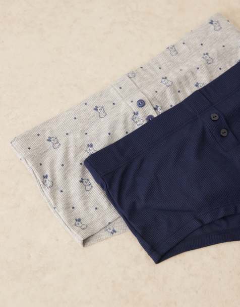 ASOS DESIGN – Zestaw 2 par wyciętych bokserek w kolorze grantowym i z nadrukiem w króliczki - view 1