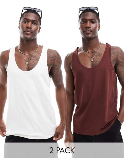 ASOS DESIGN – Zestaw 2 podkoszulków w kolorze kremowym i brązowym