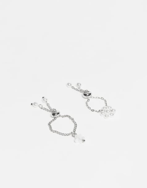 ASOS DESIGN – Zestaw 2 regulowanych pierścionków z łańcuszka w kolorze srebra - view 1