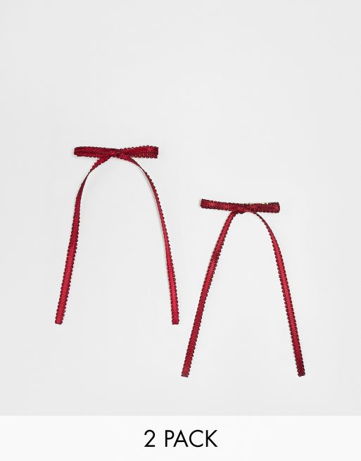 ASOS DESIGN – Zestaw 2 spinek do włosów z bordową kokardą
