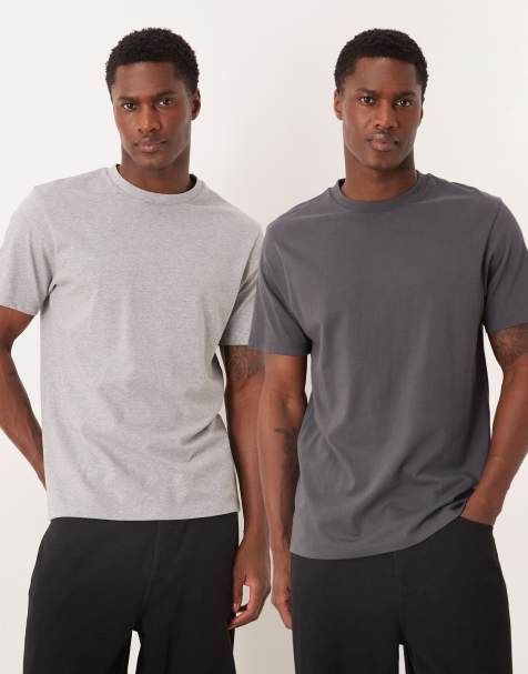 ASOS DESIGN – Zestaw 2 T-shirtów basic o regularnym kroju w kolorach grafitowym i szarym - view 1