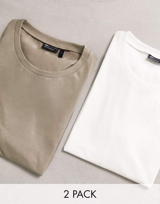 ASOS DESIGN – Zestaw 2 T-shirtów o kroju podkreślającym sylwetkę w kolorach beżowym i białym