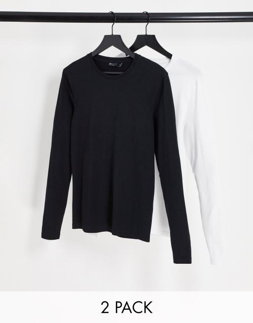 ASOS DESIGN – Zestaw 2 T-shirtów o kroju podkreślającym sylwetkę z długim rękawem i okrągłym dekoltem w kolorze czarnym i białym