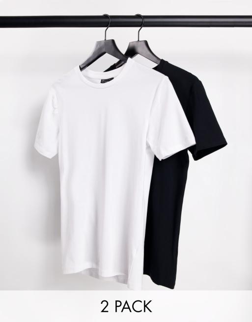 ASOS DESIGN – Zestaw 2 T-shirtów o kroju podkreślającym sylwetkę z okrągłym dekoltem w kolorach czarnym i białym