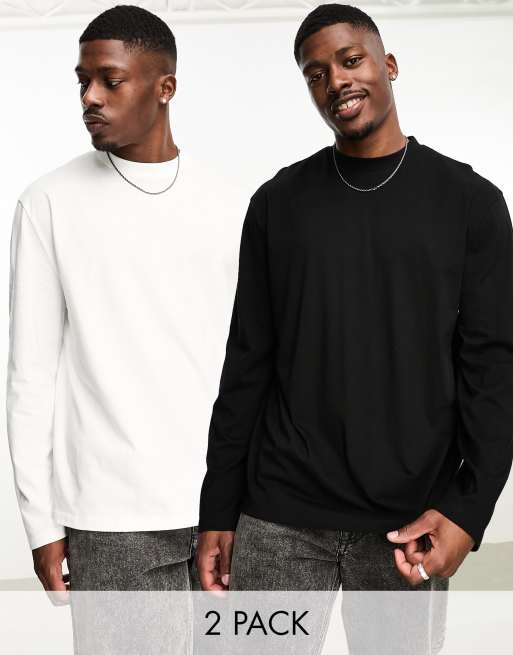ASOS DESIGN – Zestaw 2 T-shirtów o luźnym kroju z długim rękawem w kolorach białym i czarnym
